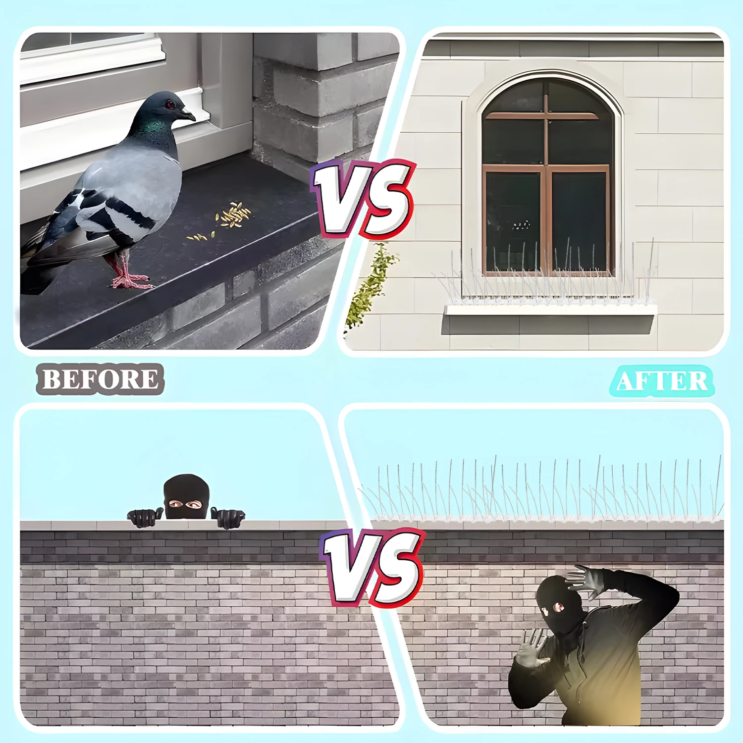 Outdoor Bird and Pest Repellent Spikes for Garden, Roof, and Balcony
