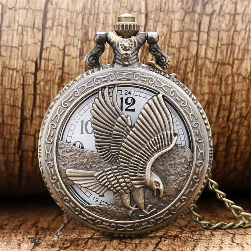 

Punk Hollow Eagle Necklace Watch Quartz Pocket Clock Arabic Numerals White Dial Sweater Chain Vintage Timepiece Gifts