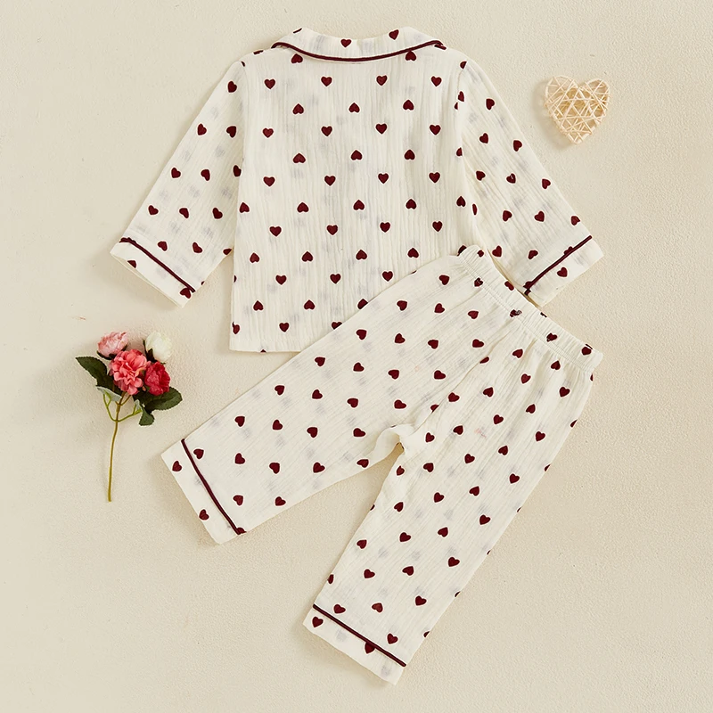 Citgeett Girls' Heart Print Pajama Set with Long Sleeves