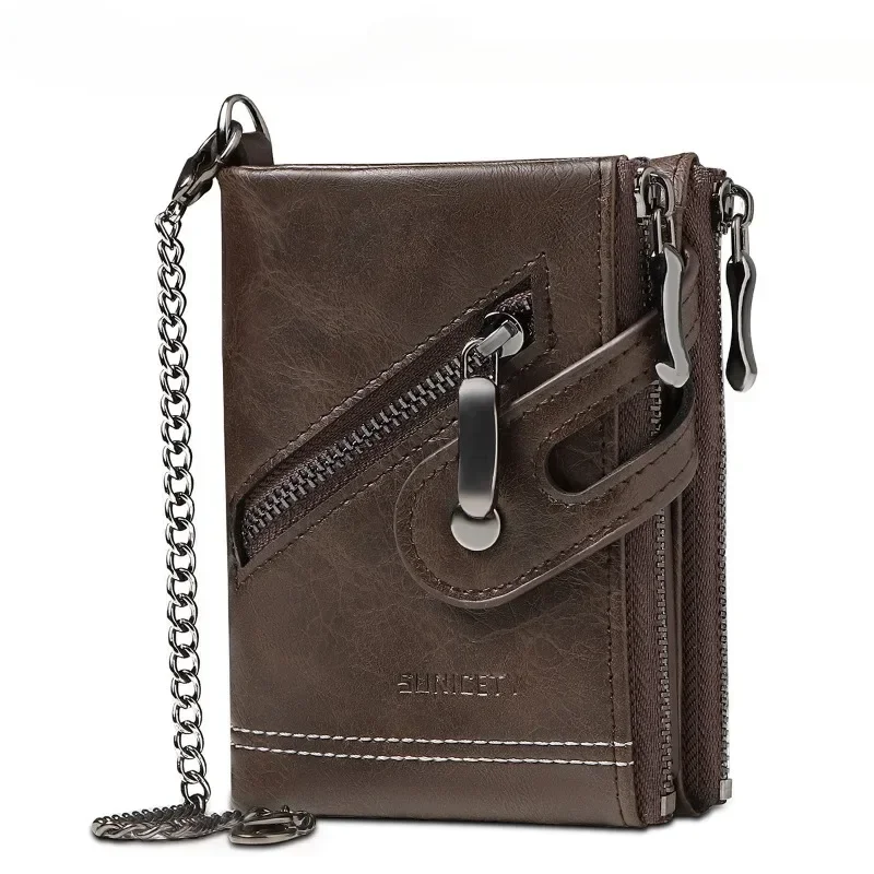

Anti-theft Refresh Men's Fashion Soft Leather Zipper Wallet Vintage Double Zipper Short Men's Coin Wallet