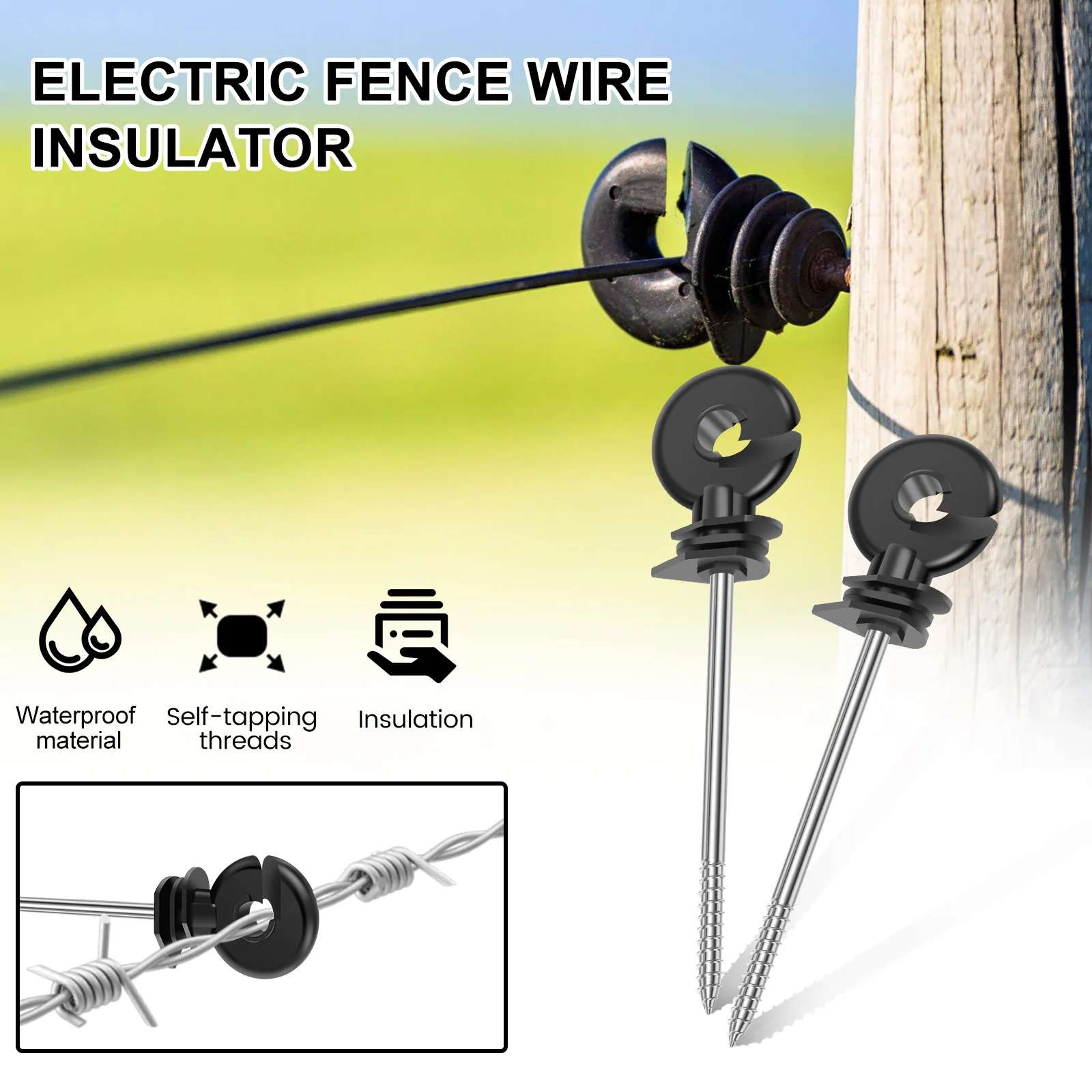 50/100Pcs Electric Fence Insulators Self Tapping Wood Post Insulators Farm Versatile Temperature Resistant Fence Post Insulator