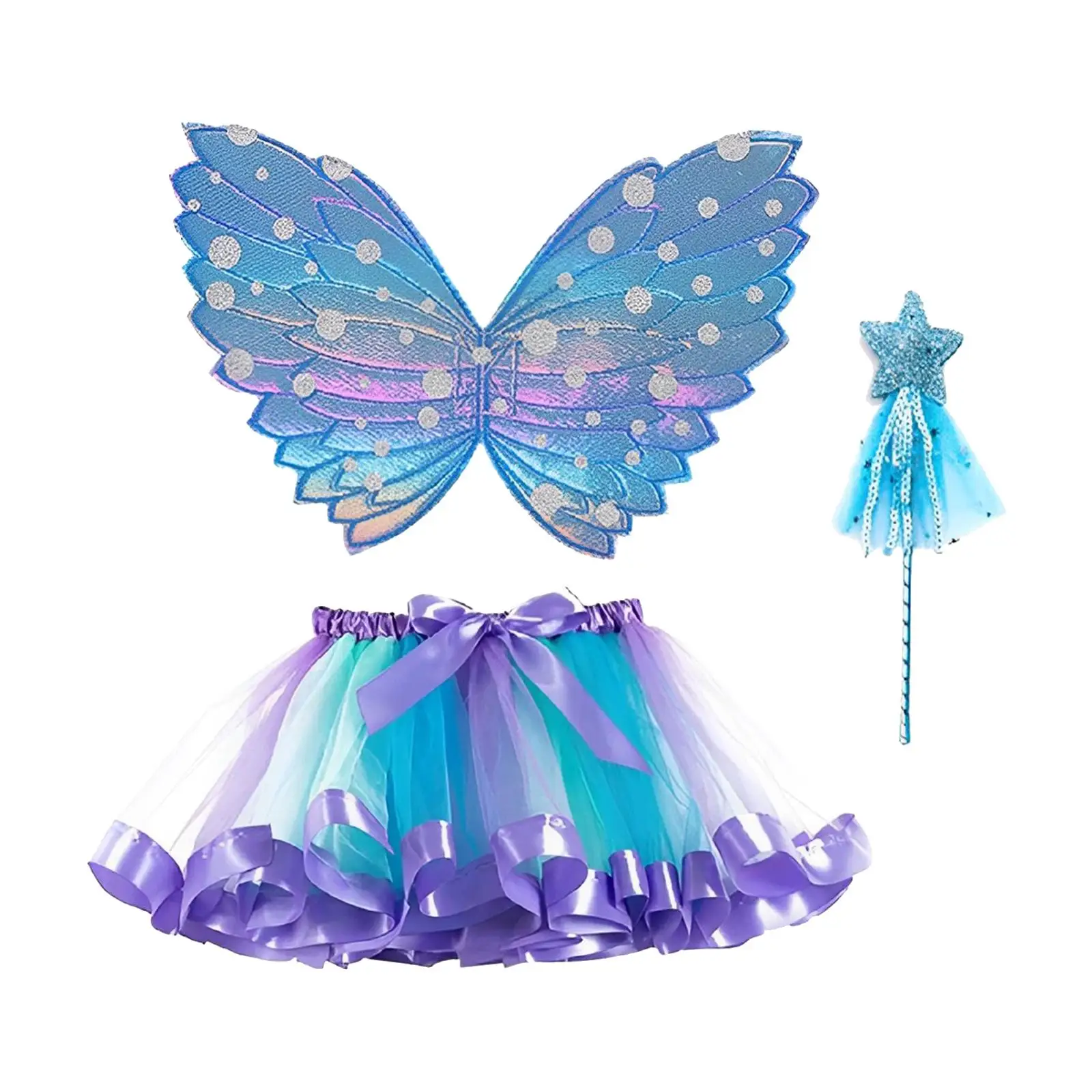 

Girls Fairy Costume Set Kids Elf Cosplay Butterfly Fairy Wing Tutu Skirt Star Wand Dressing up for Photography Prop Party Favors