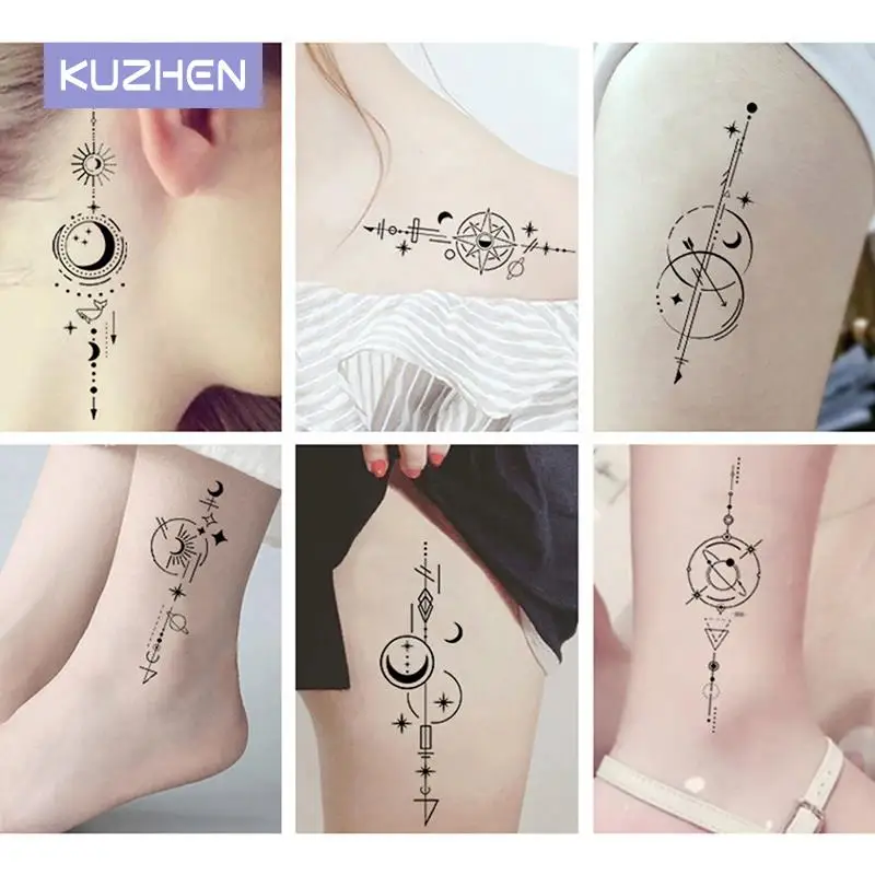 

Waterproof Temporary Tattoo Sticker Sun Moon Fake Tatto Flash Tatoo Tatouage hand foot arm For Men Women girl