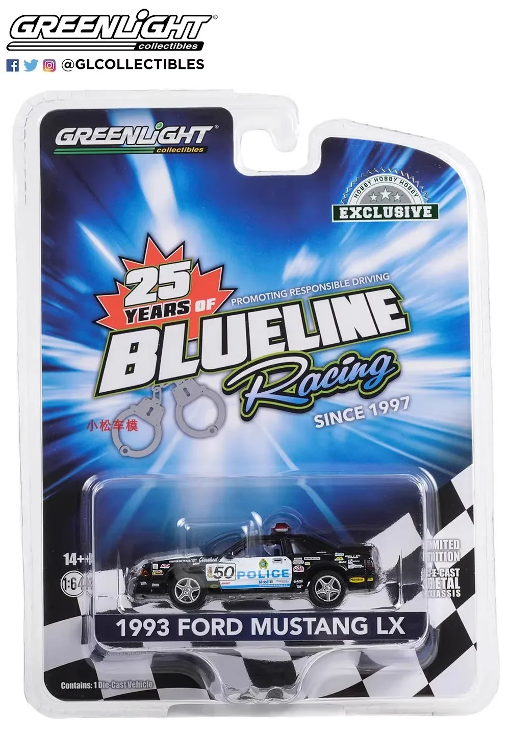 

Модель автомобиля Ford Mustang LX - Blue Line Racing, литый под давлением металлический сплав, игрушка для подарка, коллекция, 1:64, 1993, 25 лет