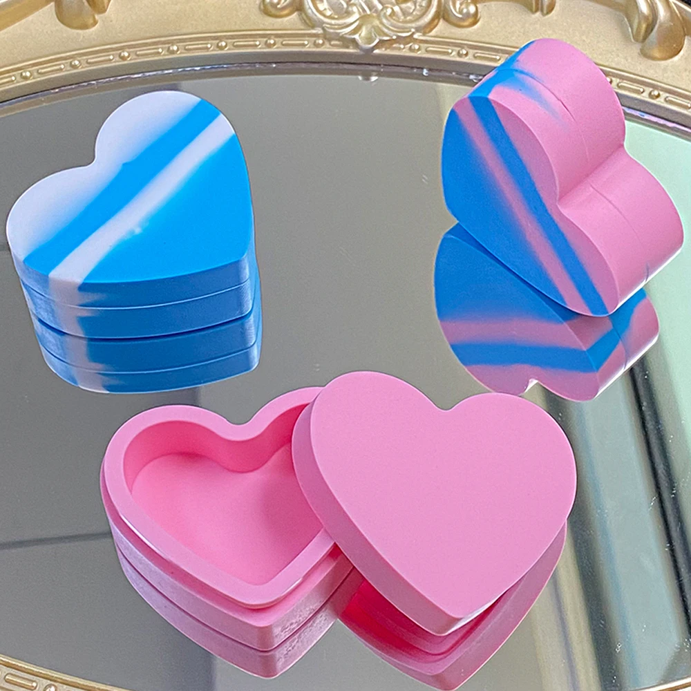 

10pcs Pink Heart Silicone Jar Oil Jars Storage Case Nail Foil Lipstick Makeup Cream Box Girly Gift