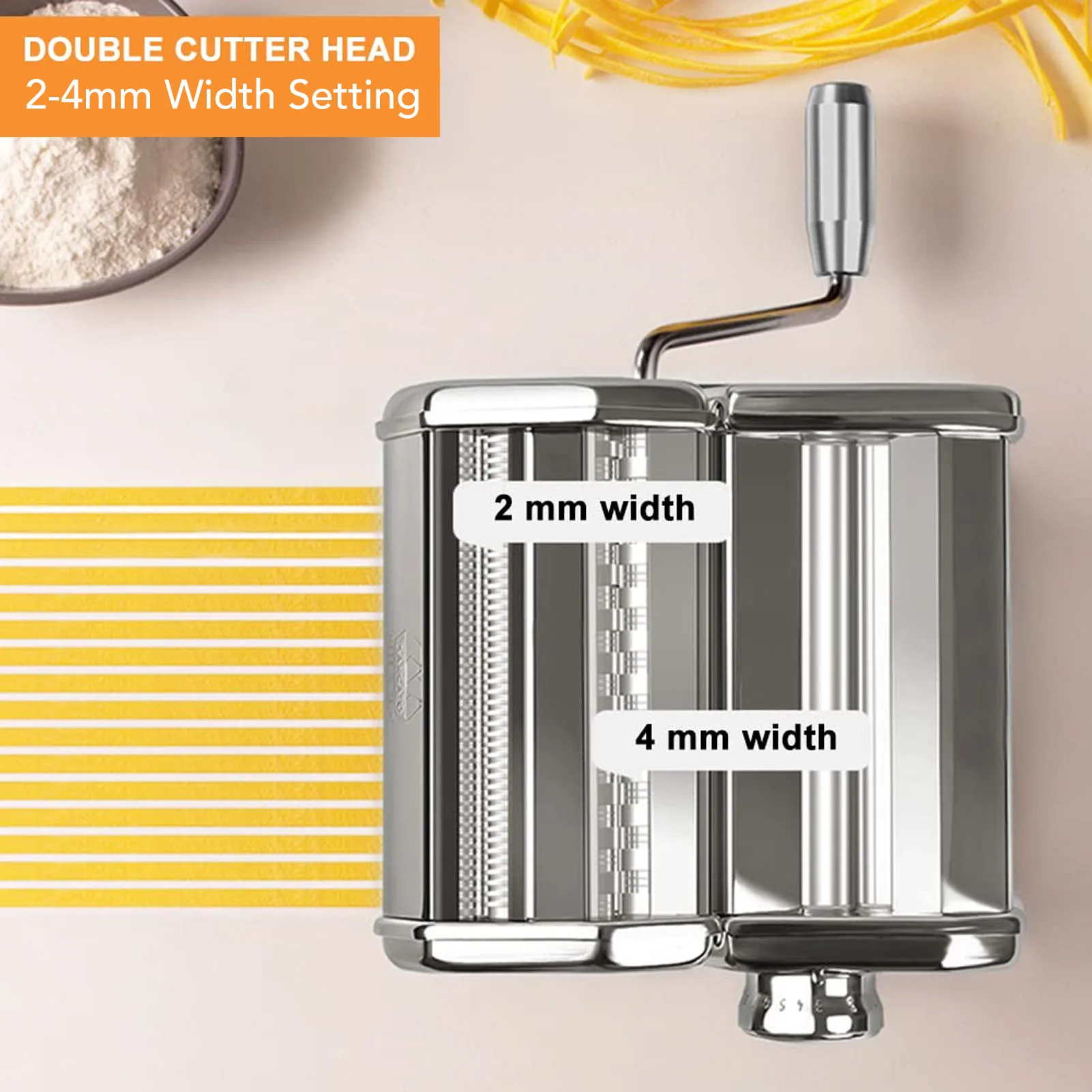 Noodle Press Pasta Attachment 0.5-2.5mm Hand Crank Noodle Machine Stainless Steel Dough Roller Pasta Maker 7 Thickness Settings