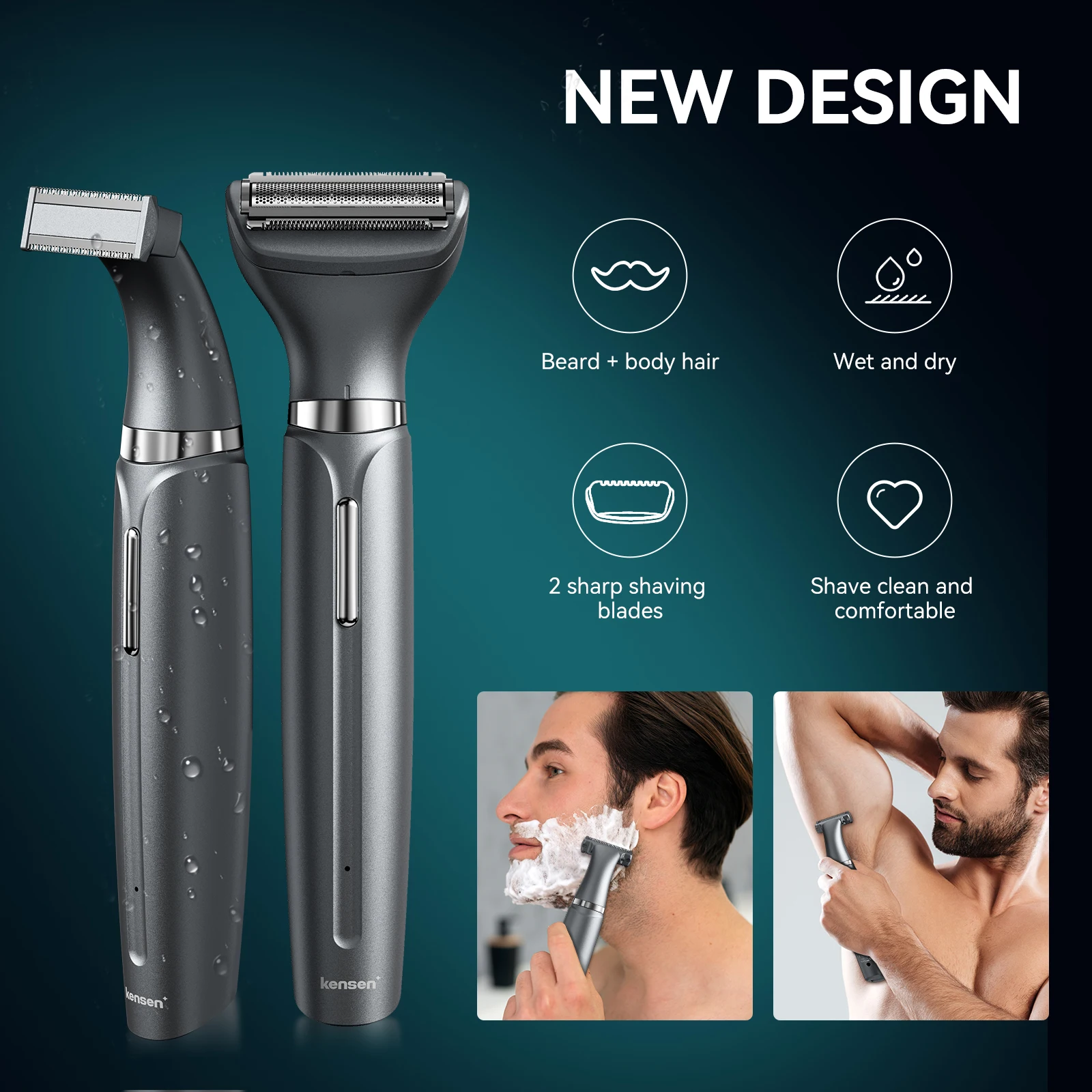 KENSEN S1 電動ヘアトリマーボディシェーバー男性用 2 in 1