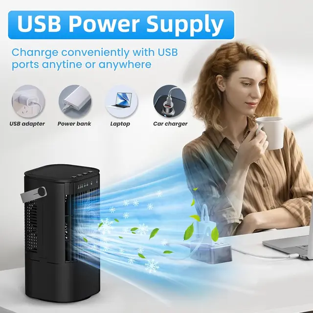 Portable Air Conditioners 4-in-1 Mini Small Evaporative Air Cooler Fan with 1000ml Water Tank 3 Speeds & 7 LED Lights 6
