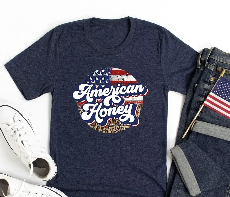 

American 4th of July T-Shirt, American Patriotic Shirt, American Independence Day Shirt Short Sleeve Top Tees O Neck 100% Cotton