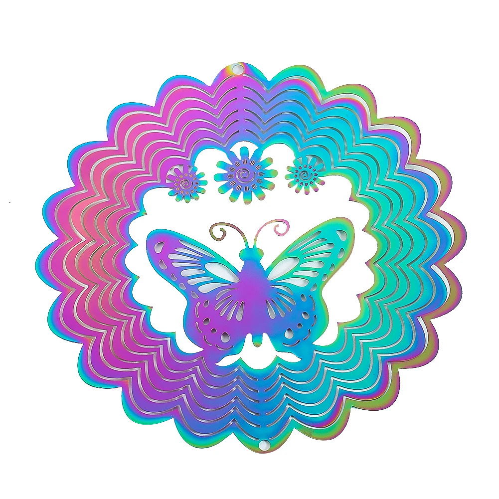 Flowing Butterfly Wind Spinner 3D Rotating Gradient Color Wind Chimes Pendant Bird Deterrent Away Yard Garden Hanging Decor wind chimes wind chime windmill spinner wind spinner catcher