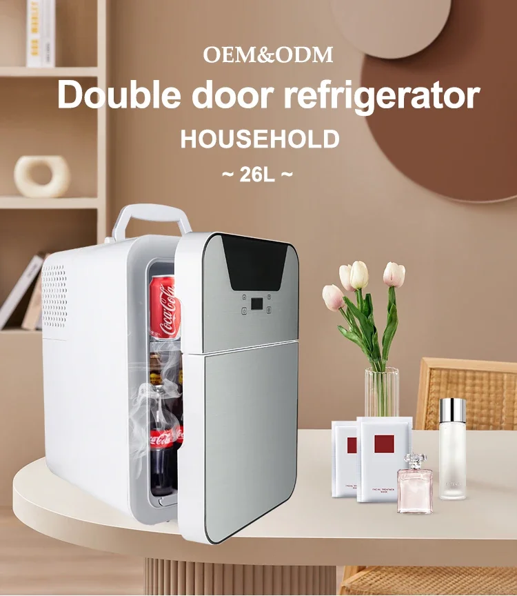 26L Double Door Dual Temperature Electronic Refrigerator 12V/220V Personal Thermoelectric Cooler/Warmer For Food, Home, Office