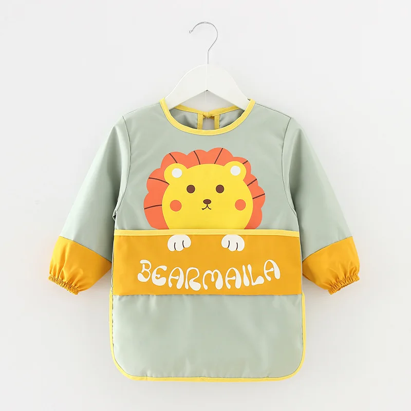 

Children Long Sleeve Apron Waterproof Cartoon Art Smock Baby Dinner Feeding Bib With Pocket Infant For Boy And Girl 2-5 Year Old