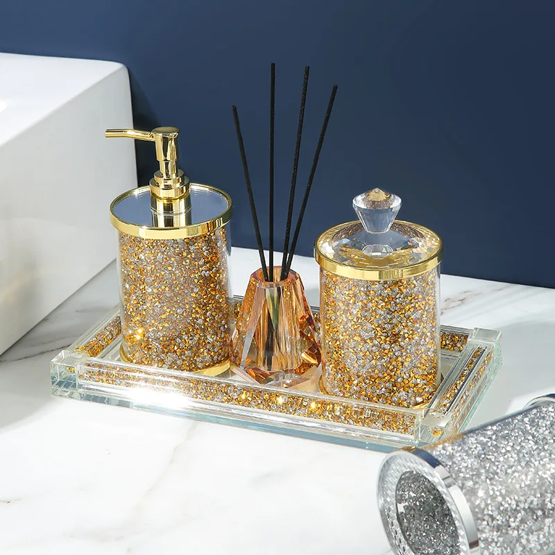 

Bathroom Sub-bottling Lotion Bottle Gold Glitter Transparent Soap Dispenser Storage Tray Cotton Swab Box Bathroom Accessories