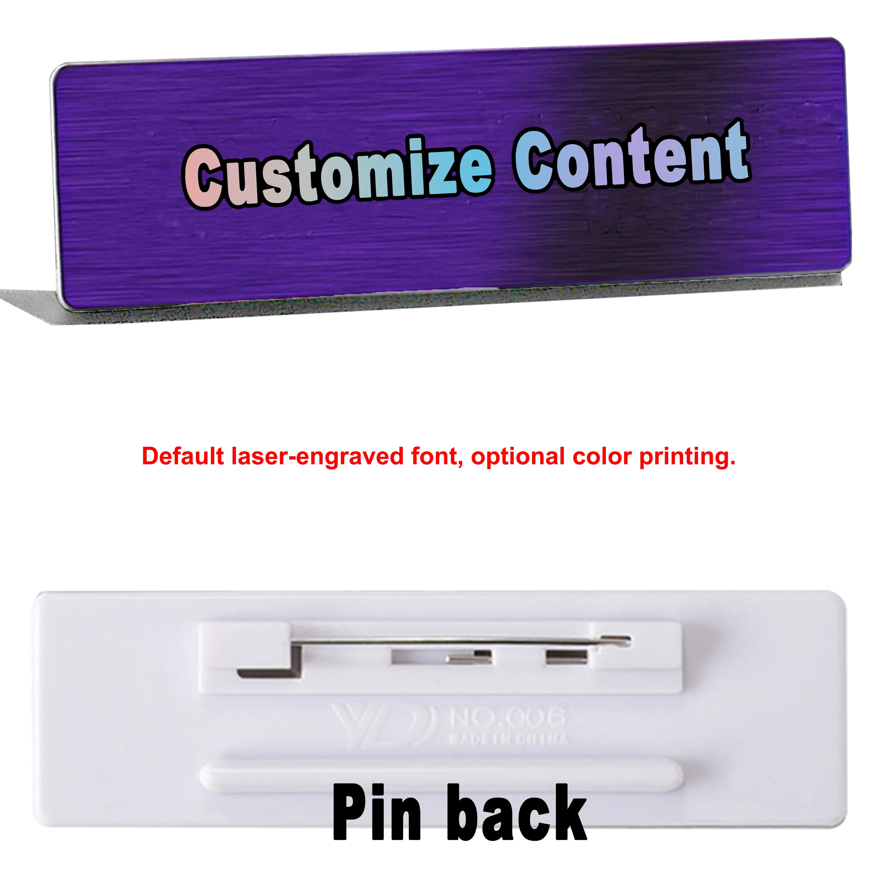 תג שמות אישי מותאם אישית עם טקסט ולוגואים, שם מפלדת אל-חלד לבגדים עם פין או מגנטי