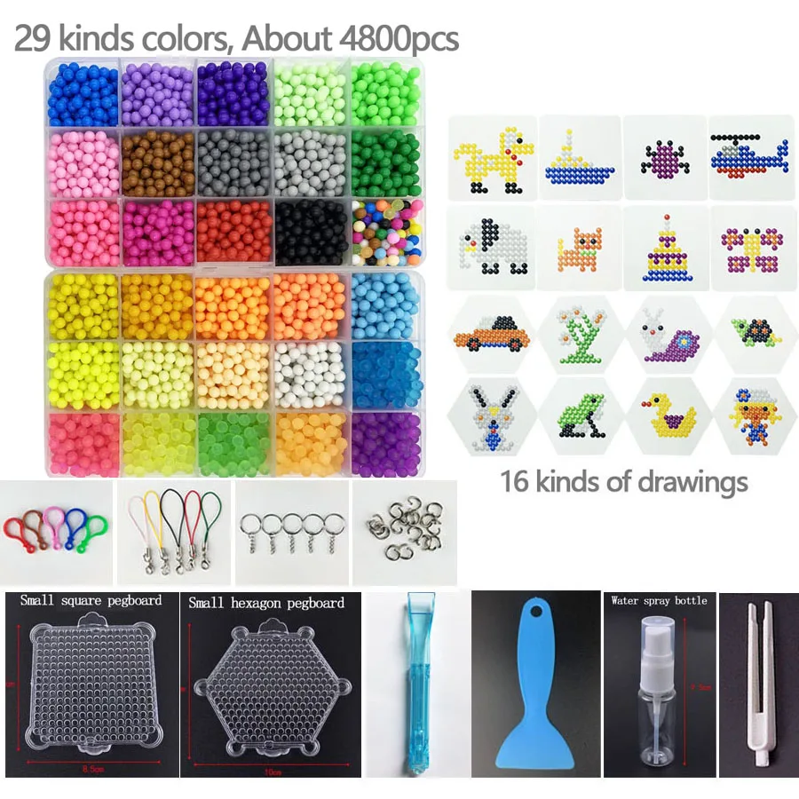AUAUY Water Fuse Beads Set, 4800PCS 24 Colors Non Toxic Magic Beads Set