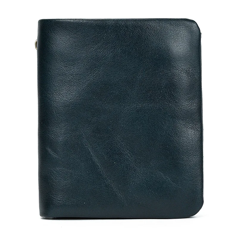 New Fashion Business Men's Wallets Genuine Leather Crazy Horse Leather Short Organizer Wallet Boy Brand Luxury Card Holder Purse 6