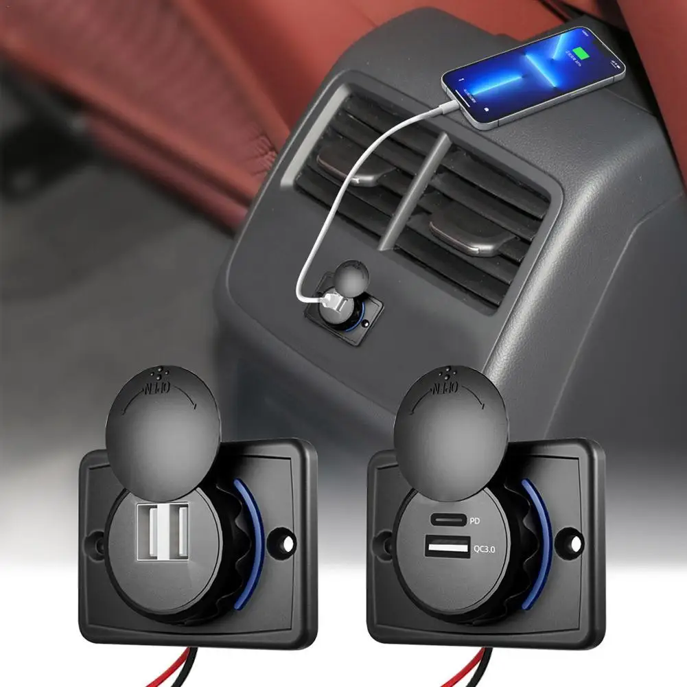 Xahpower Presa USB 12v per Camper, Caricatore Auto Doppia Porta PD3.0 C 30W e QC3.0 18W con Interruttore ON/OFF, Pannello di Alimentazione per Marina, Caravan, Camion, Bus