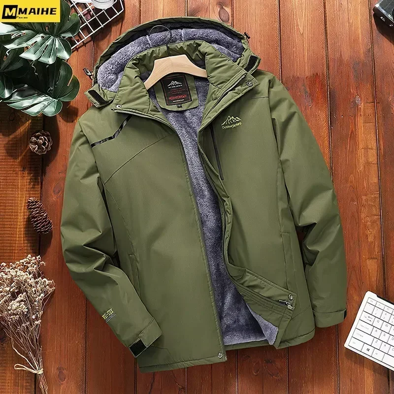 Plus Size 8xl Winter Men Parka Coats Fleece Lining Thicken Outdoor Jacket Male Big Size Clothing Sportswear Keep Warm Outwear