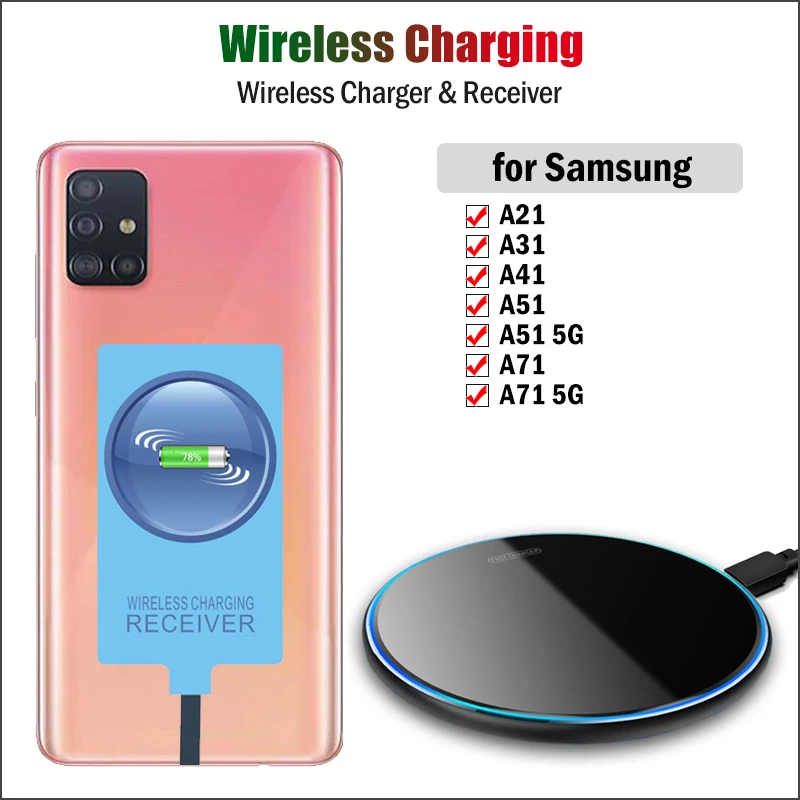 Qi Wireless Charger & Type C Receiver for Samsung Galaxy A21 A31 A41