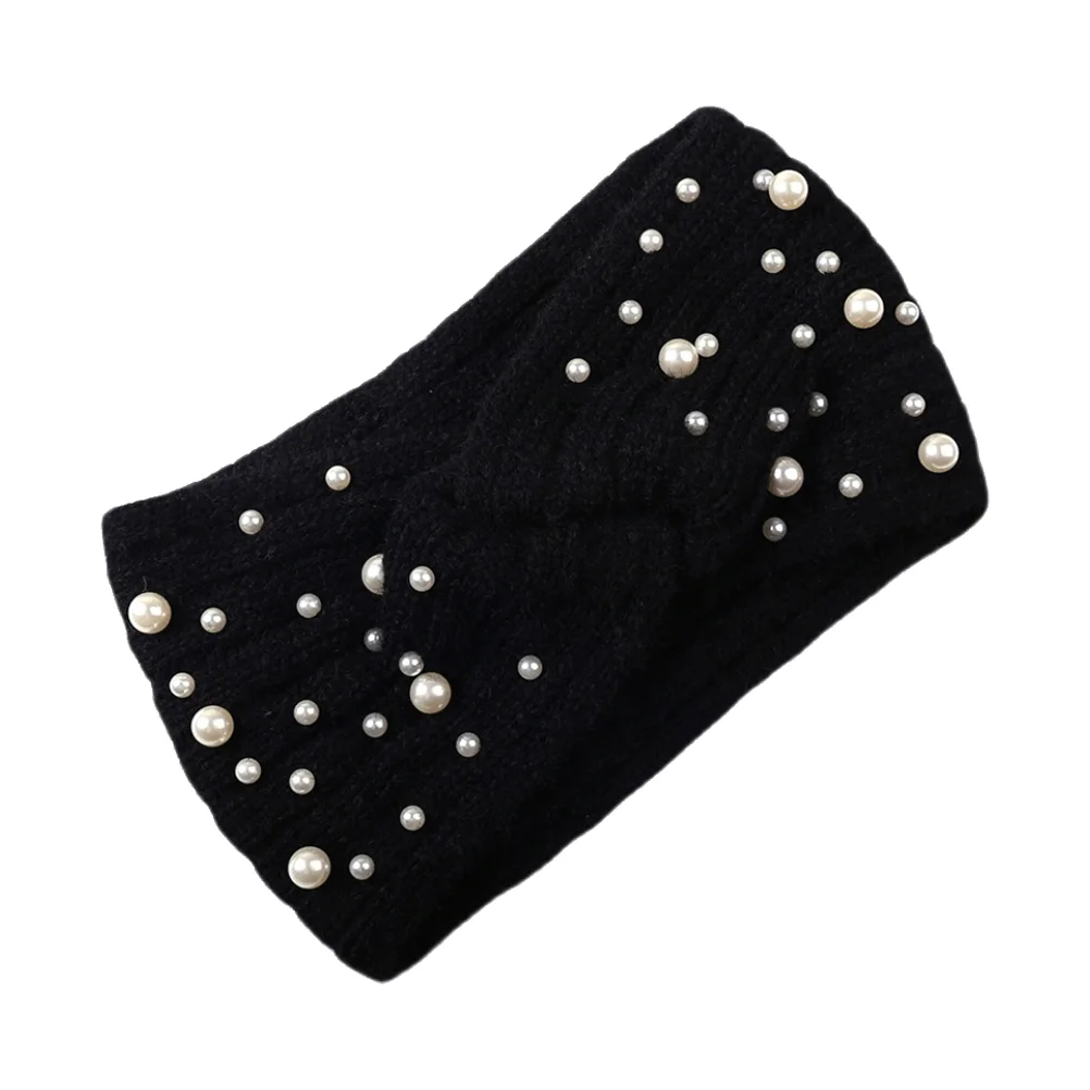 

Pearl Plush Headband Braid Warm Hair Knitted Headgear Pearls Flannel Miss
