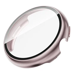 Premium Tempered Glass Case with Screen Protector and PC Cover Frame for Pixel Watch 3 41mm (Rose gold)