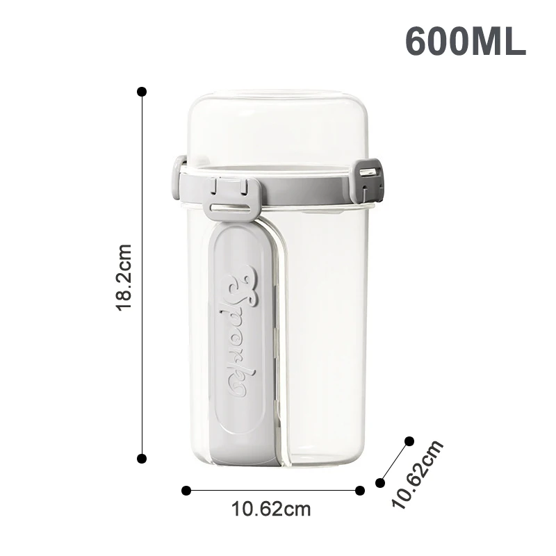 600ML Salad Oatmeal Cup Breakfast Double Cup Portable Cereal Nut Yogurt Container Set With Dressing Holder Fork Meal Preparation