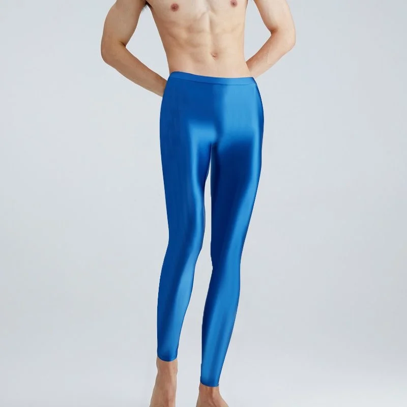 Men glossy see through sexy satin tight pants leggings High waist plus size shiny yoga sport sweatpants trousers