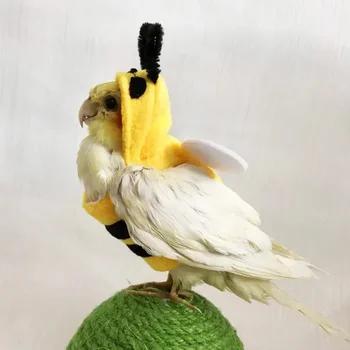 Funny Bee Shaped Birds Clothes Flying Suit Parrots Costume Cosplay Winter Warm Hat Hooded Pet Accessories for Parakeet Cockatiel 3