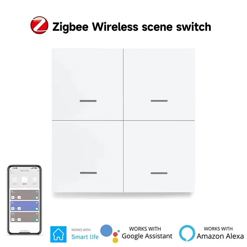 Smart ZigBee 4-Button Scene Switch with App and Voice Control