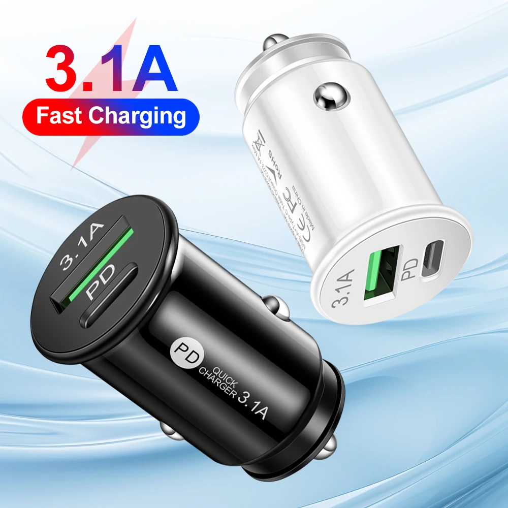 Mini 2 Port USB PD 3.1A Car Charger Fast Charging Type C Auto Chargers Adapter iPhone Samsung Huawei Xiaomi car charger car phone charger