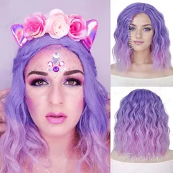 Vibrant Flame Orange Curly Bob Wig - Halloween Costume & Cosplay Party Wig (Ombre Purple Pink)