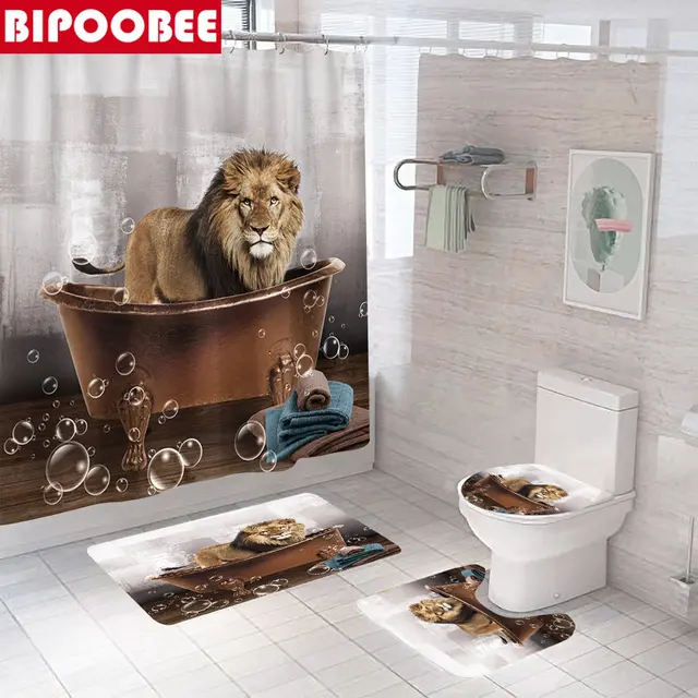 Black Tiger Bathroom Decor Shower Curtains and Rug Set, Waterproof Shower  Curtain with Hooks and Toilet Lid Cover, Bath Mat and Pedestal Bath  Rugs,for Bathroom Restroom Toilet Decoration 