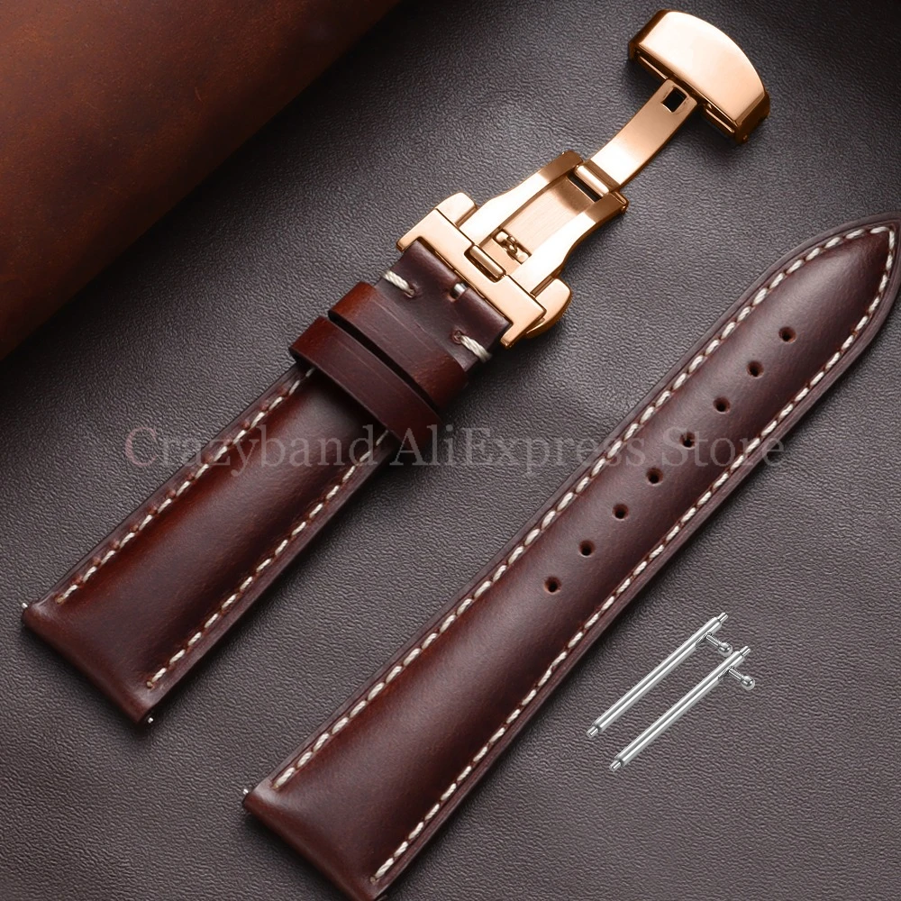 Premium Oil Wax Discoloration Calf Leather Watch Strap with Butterfly Buckle