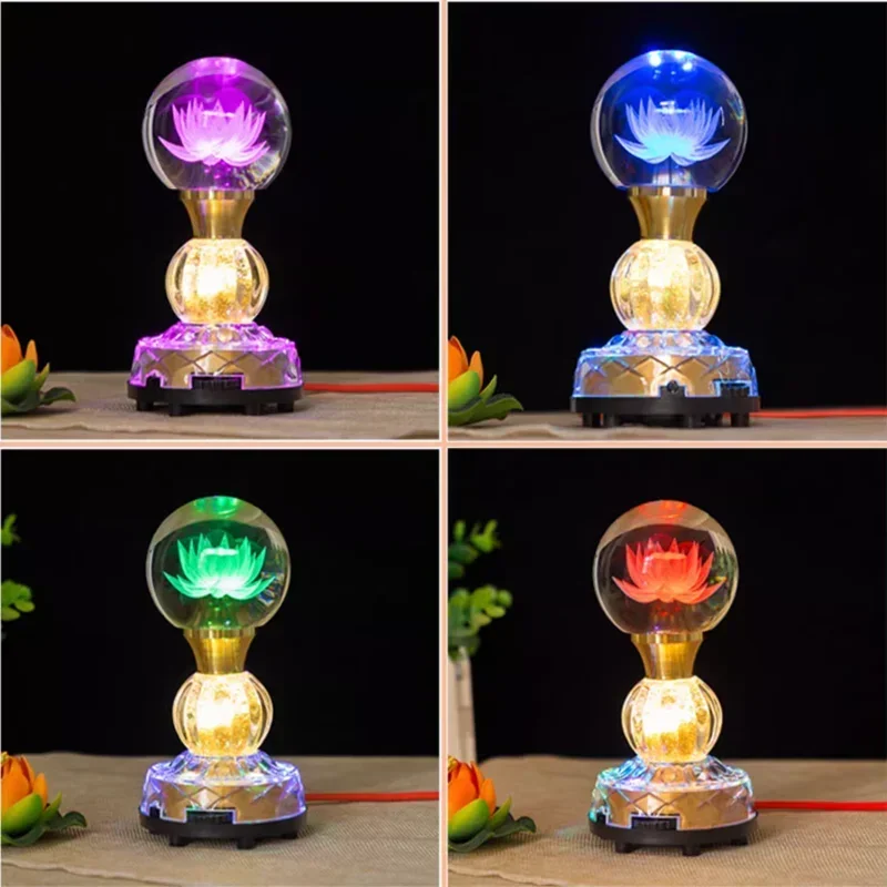 Buddhist Supplies, Temple Eternal Light, LED Colorful Crystal Lotus Lamp, Buddha Light, Meditation, Home Decoration, Plug In