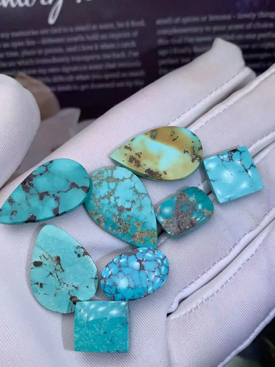 8pcs/lot natural Hubei turquoise ring face raw ore studded ring pendant beautiful condition geometry accessories gem jewelry diy