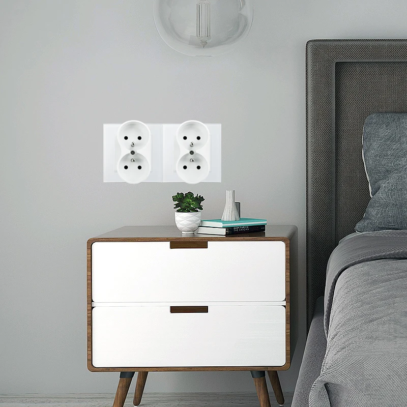 European Standard Dual Power Outlets with Glass Panel - White & Black Finish