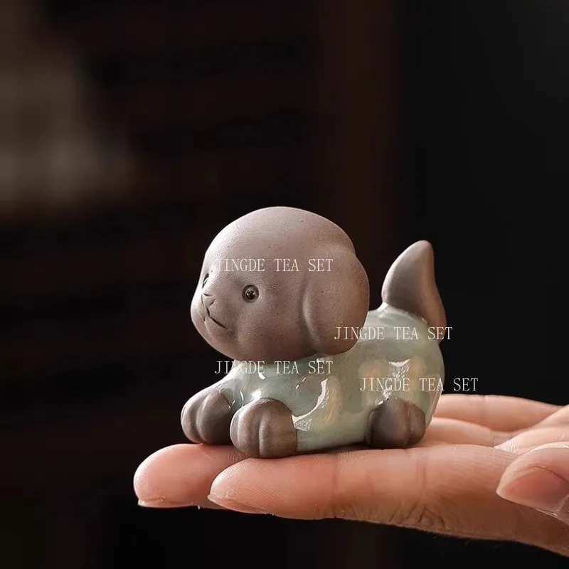 Cute Puppy Attracts Wealth and Tea Pets Home Desktop Tea Play Accessories Mini Ge Kiln Crafts Tea Ceremony Accessories