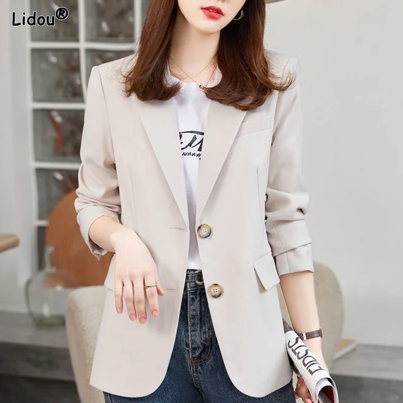 Blazers Dignified Notched Loose Button Pockets Solid Color Office Lady Fashion Formal 2023 Women's Clothing Spring Summer Thin