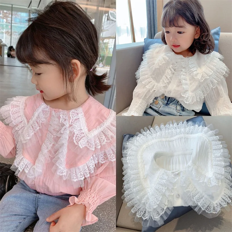 

Girls Baby's Kids Blouse Jacket Outwear 2023 Lace Spring Autumn Top Long Sleeve Shirts Cotton Princess Children's Clothing