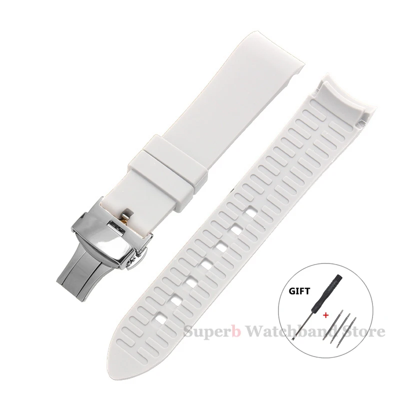 Curved End Universal Silicone Watch Strap - Soft, Waterproof Bracelet with Seiko Butterfly Buckle