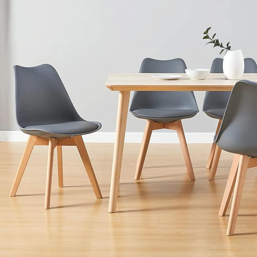 

Современный боковой стул DSW среднего века с деревянными ножками для кухни, гостиной столовой, набор из 4, серый