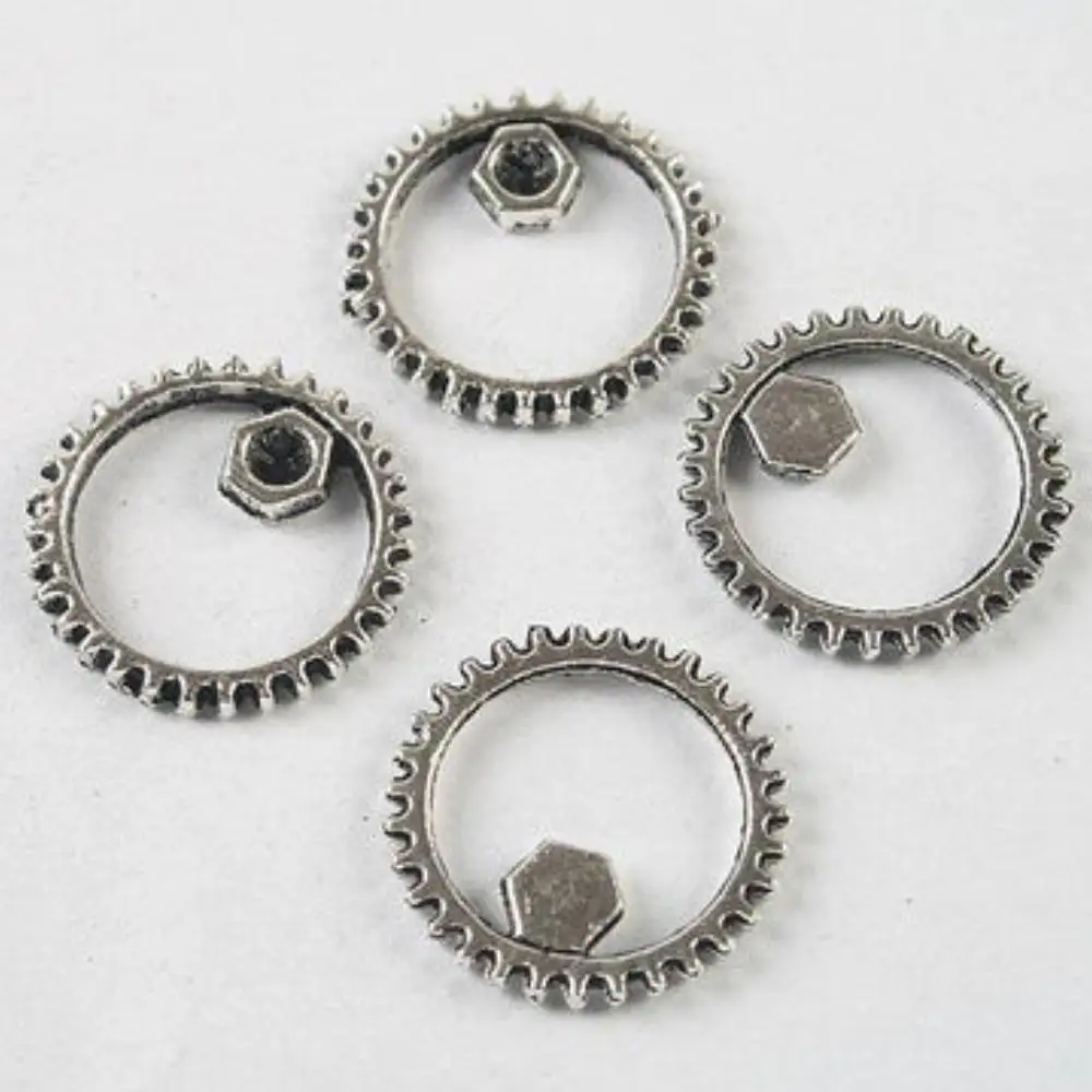 20PCS DARK SILVER TONE GEAR CHARM 17.6MM H3802