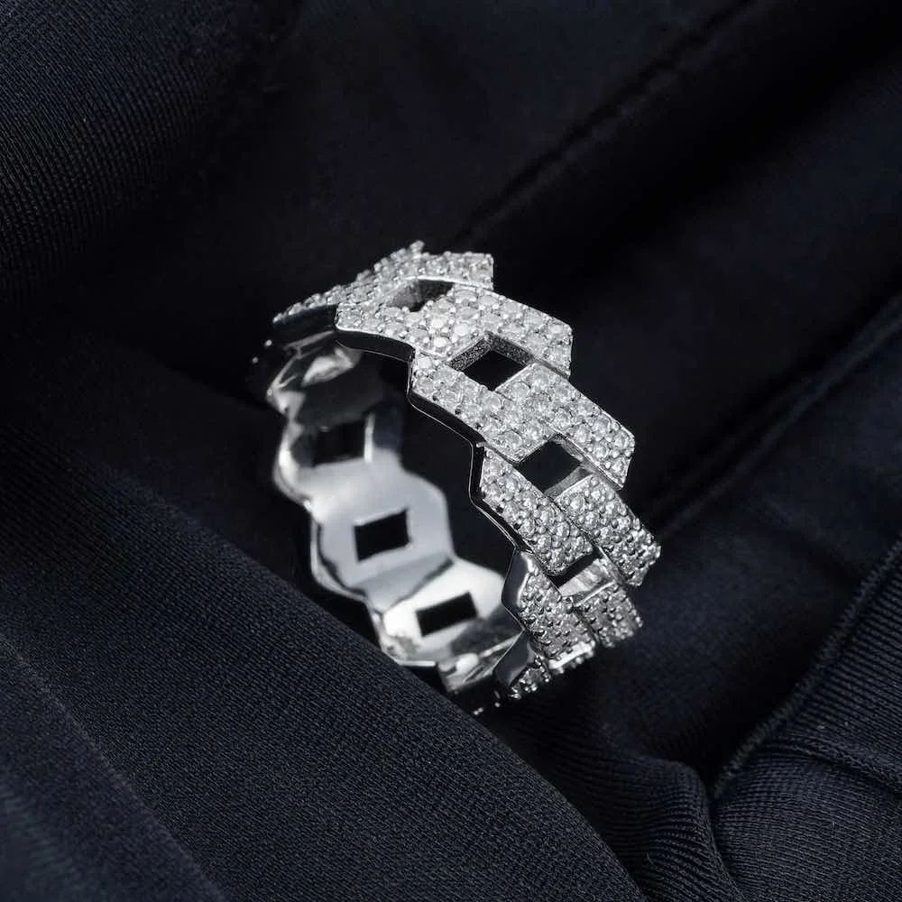 Gra Certified Full Moissanite Diamond Cuban Rings for Men Women 100% 925 Sterling Silver Hip Hop Double Row Eternity Band Ring 2
