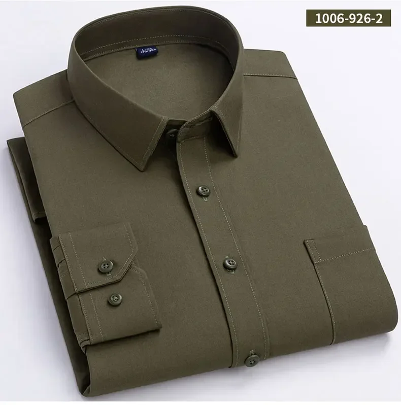 Description Picture 6 of itemHigh Quality Cotton Men Dress Shirts Long Sleeve Middle-aged Luxury Plain Color Business Casual Social Male Shirt Regular Fit