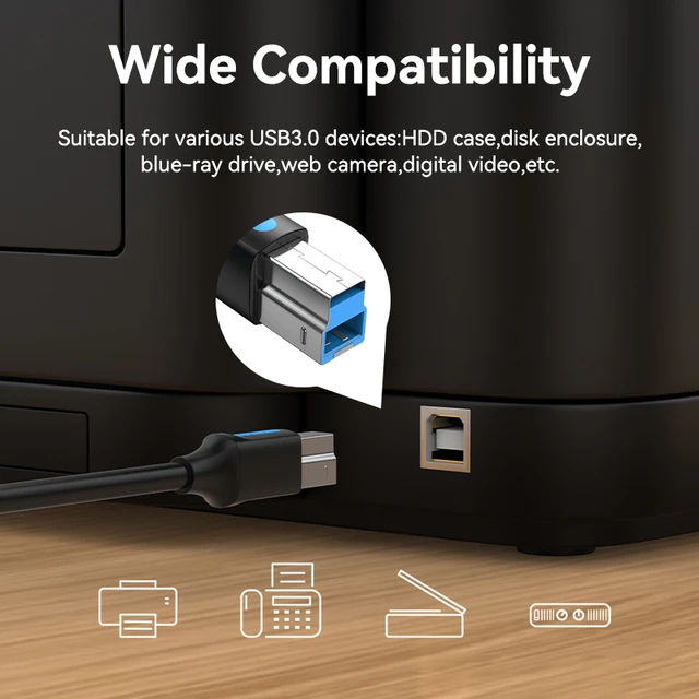 Câble d'imprimante USB Type A vers USB 3.0 Type B, port carré haute  vitesse, connexion d'ordinateur de données, disque dur d'imprimante HP, 5m  - AliExpress