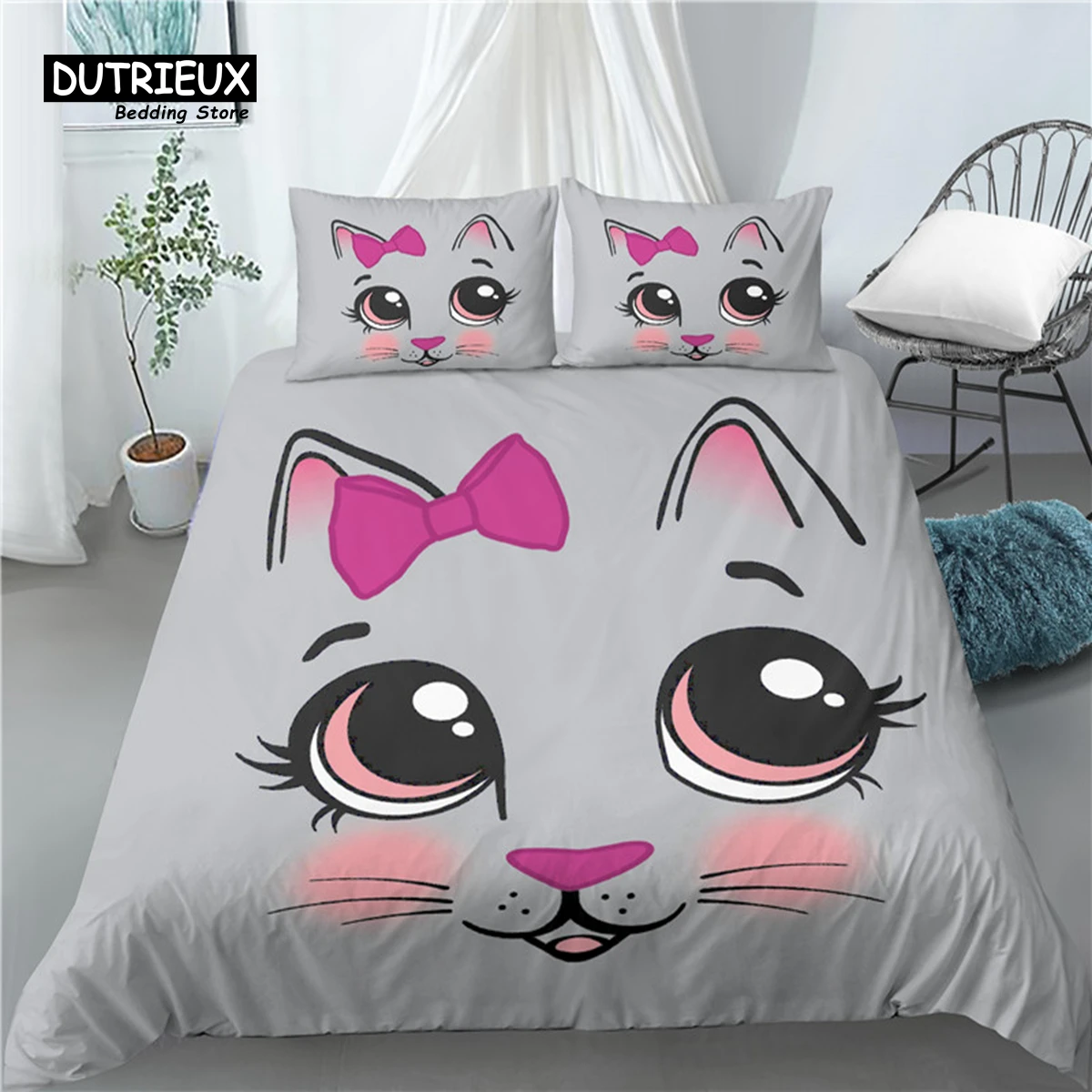 

3 шт., комплект постельного белья с принтом в виде кота