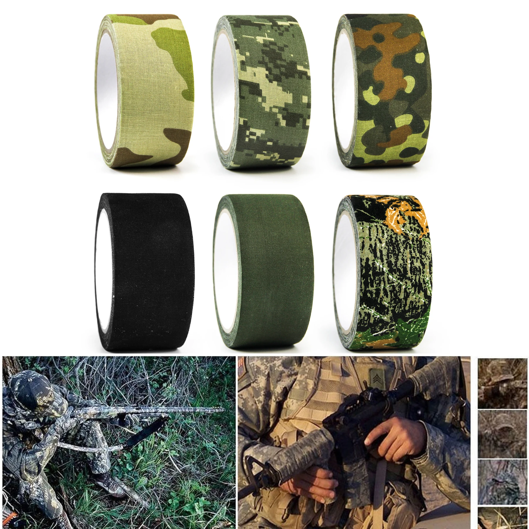 GUGULUZA 10Meters Duct Outdoor Woodland Camping Camouflage Tape Wrap  Hunting Adhesive Stealth Camo Tape Bandage