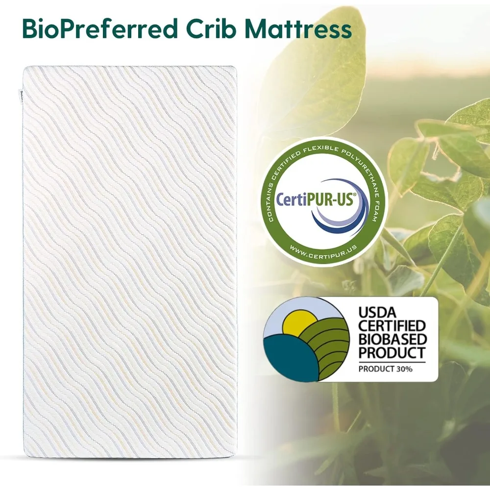 Biobased Crib & Toddler Mattress | Dual-Sided CertiPUR-US & USDA Certified Biobased Mattress | Washable Soybean 2