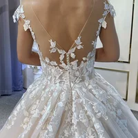 Custom Elagant Sheer Sleeves Bridal Gowns Beaded Sexy Neck Wedding Dress For Bride Embellished Lace Embroidered Romantic Princes 4