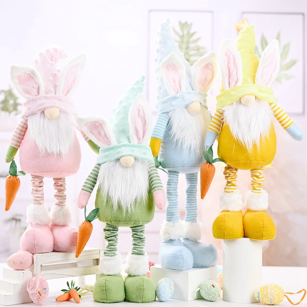 Easter Bunny Gnome Handmade Rabbit Carrot Plush Toys Doll Ornaments Kids Easter Home Party Decor,